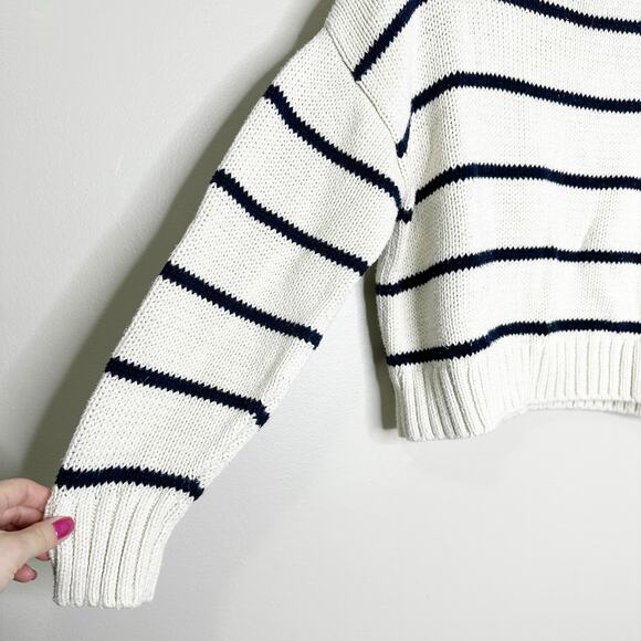 Jenni Kayne Chloe Striped Cropped Pullover Sweater Ivory Navy Cotton XXS - Picture 5 of 7